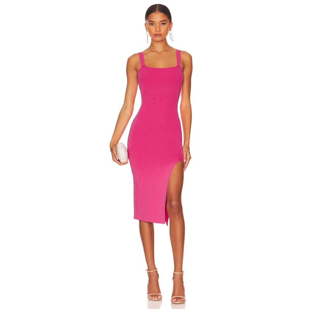 Superdown Zoe Square Neck Midi Dress Pink Knit Side Slit Sleeveless Sz S